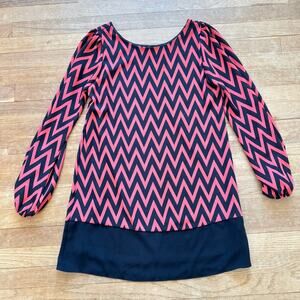 Nymphe black orange long sleeve mini shift dress size small S
 b26